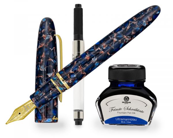 Stilografica Esterbrook Estie Nouveau Blue Gold Trim, stilografica a cartuccia con 30 ml di inchiostro