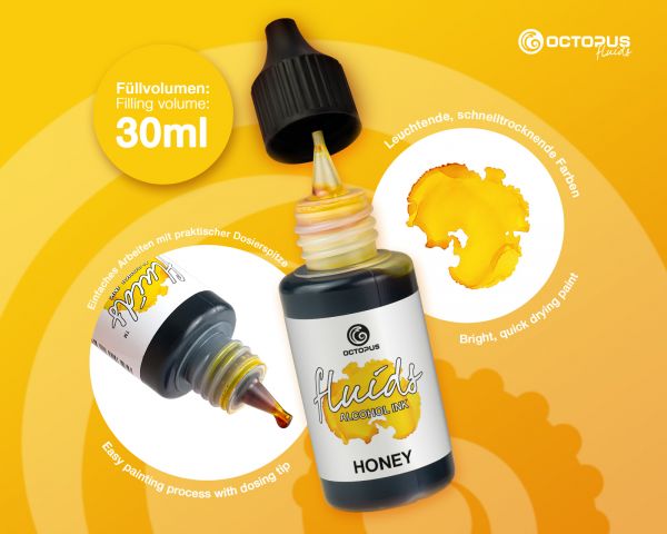 Octopus Fluids Alcohol Ink HONEY, Alkoholtinte für Fluid Art und Resin, braun