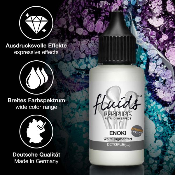 Octopus Fluids Resin Ink ENOKI, Alcohol Ink für Epoxidharz PETRI DISH EFFECT Strong, weiß