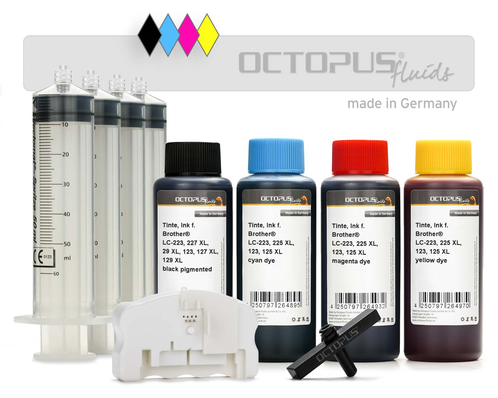 Inchiostro Giallo Ricaricabile 500ml Compatibile Brother LC-1220, 223, 225, 227, LC90 E Serie MFC-J 4420/4620/5320/5600