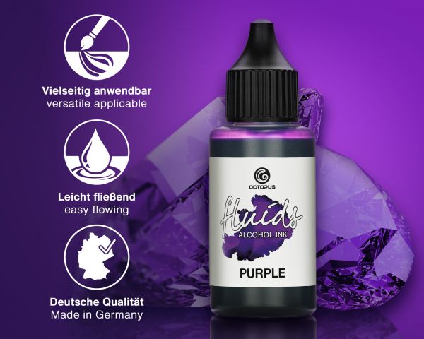100 ml Octopus Fluids Alcohol Ink PURPLE, Inchiostro ad alcohol per Fluid Art e Resin Art, viola