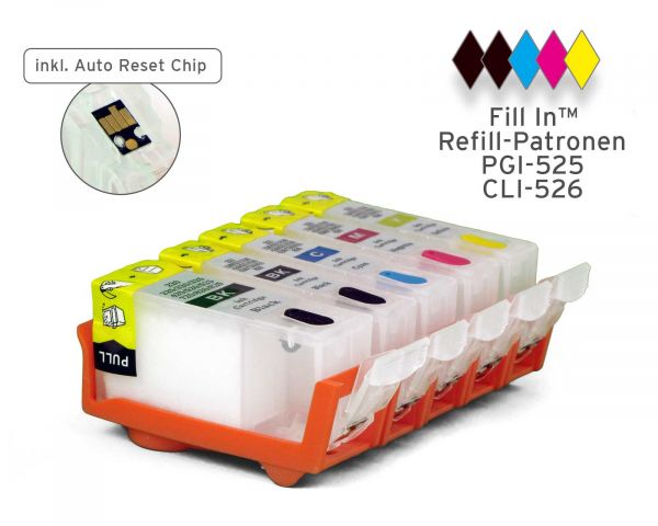 Fill In Druckerpatronen für Canon PGI-525, CLI 526 mit 5x Druckertinte