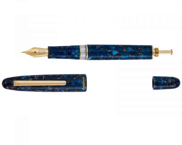 Esterbrook Estie Nouveau Blue Gold Trim Button Fill Stilografica a Pistone