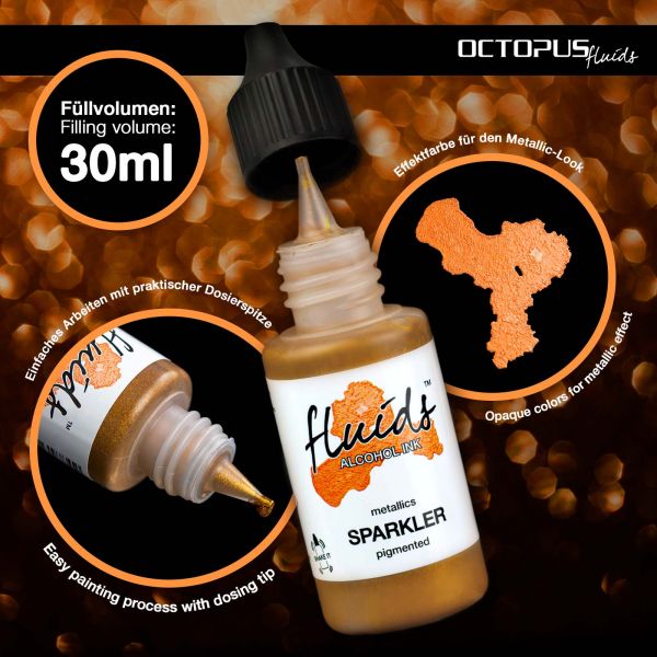 Octopus Fluids Alcohol Ink Sparkler, Inchiostro ad alcohol per Fluid Art, argilla polimerica e Resin Art, oro metallico