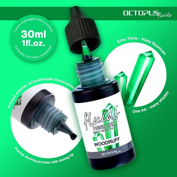 Octopus Fluids Resin Ink WOODRUFF, Alcohol Ink for Epoxy Resin and UV Resin, green