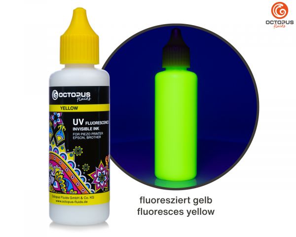 UV fluorescence invisible ink for piezo print heads Epson, Brother, yellow