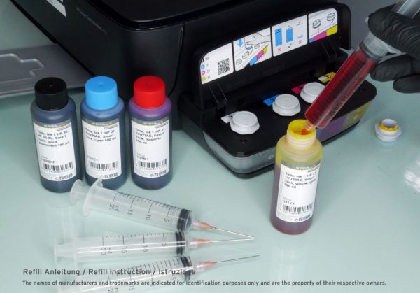 Ricarica inchiostro compatibile per HP 31, 1VU26AE, Smart Tank ciano