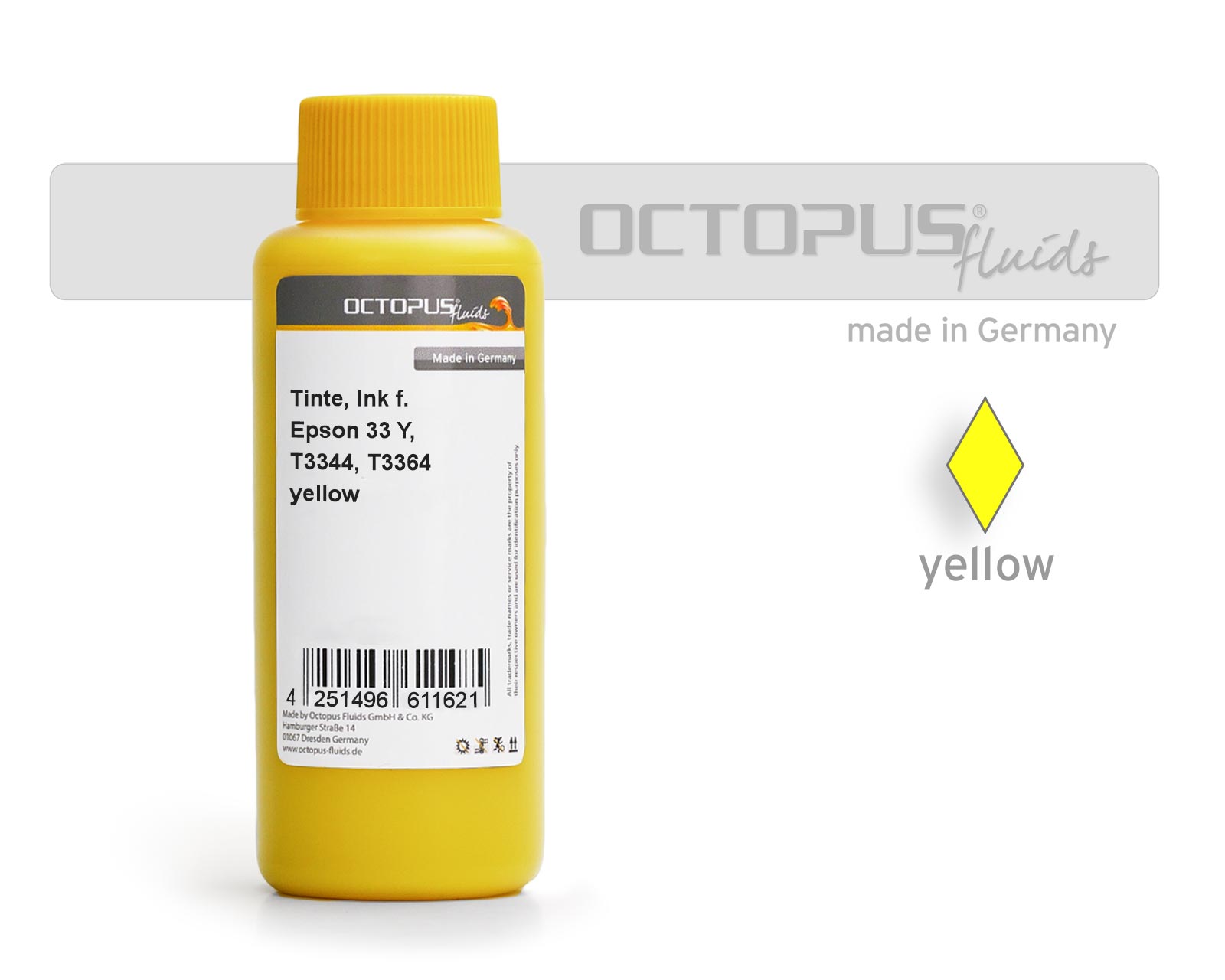 Druckertinte für Epson 33 Y, T3344, T3364, Expression Premium XP-530, XP-630, XP-830 gelb Druckertinte für Epson 33 Y, T3344, T3364, Expression Premium XP-530, XP-630, XP-830 gelb