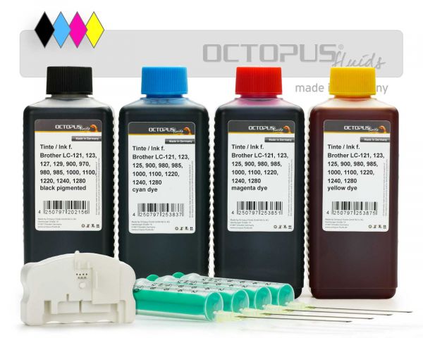 Chip resetter kit for Brother LC-123, 125, 127 incl. 4x of ink