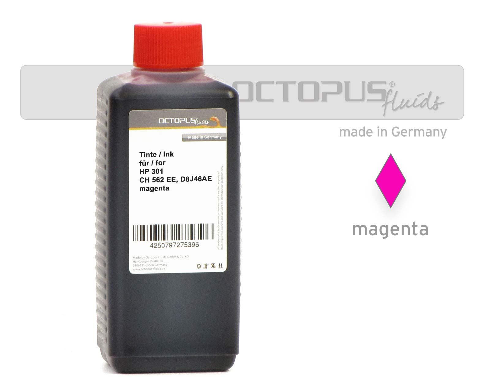 Inchiostro di ricarica per HP 301, CH 562 EE, D8J46AE, magenta