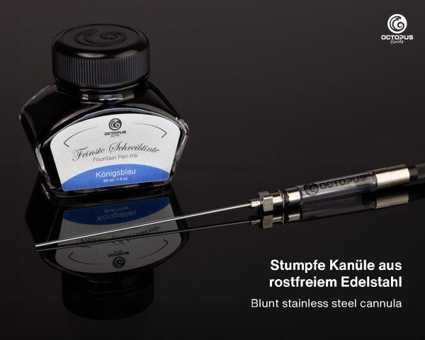 Cannula fine in acciaio inox con lunghezza di 74 mm per un facile riempimento delle cartucce per stilografiche