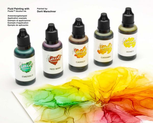 Octopus Fluids Alcohol Ink Starter Komplett Set LEAVES mit Zubehör Alkoholtinte für Fluid Art