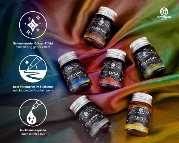 Celestial Glitter, Cosmic Ore, Inchiostro Shimmer per Penna Stilografica, Marrone con shimmer rame, 30 ml