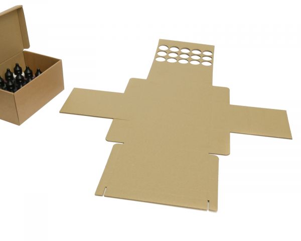 Scatola pieghevole in cartone ondulato con vassoio per 15 bottiglie, 160 x 90 x 90mm