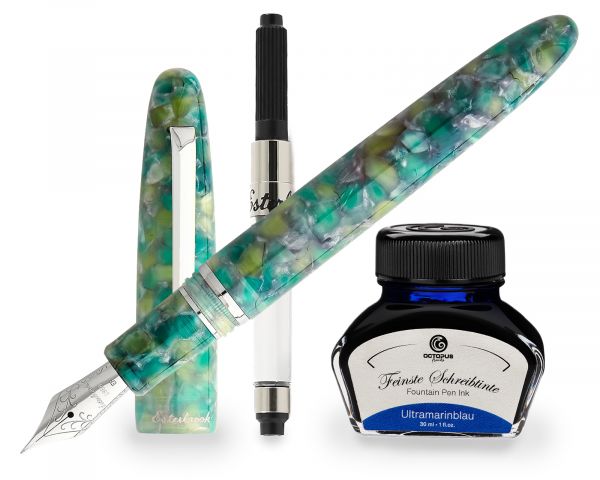 Esterbrook Estie Sea Glass Palladium Trim Füllhalter, Patronenfüllhalter mit 30ml Tinte