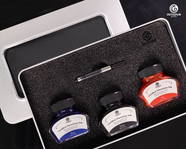3 x 30 ml Document Ink con convertitore, certificato DIN ISO 12757-2