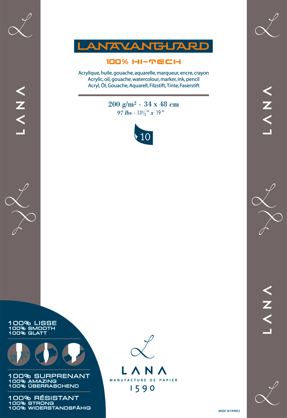 Lanavanguard Alcohol Ink Papier, Yupo, A4/A3, 200 g/m2, 10 Blatt