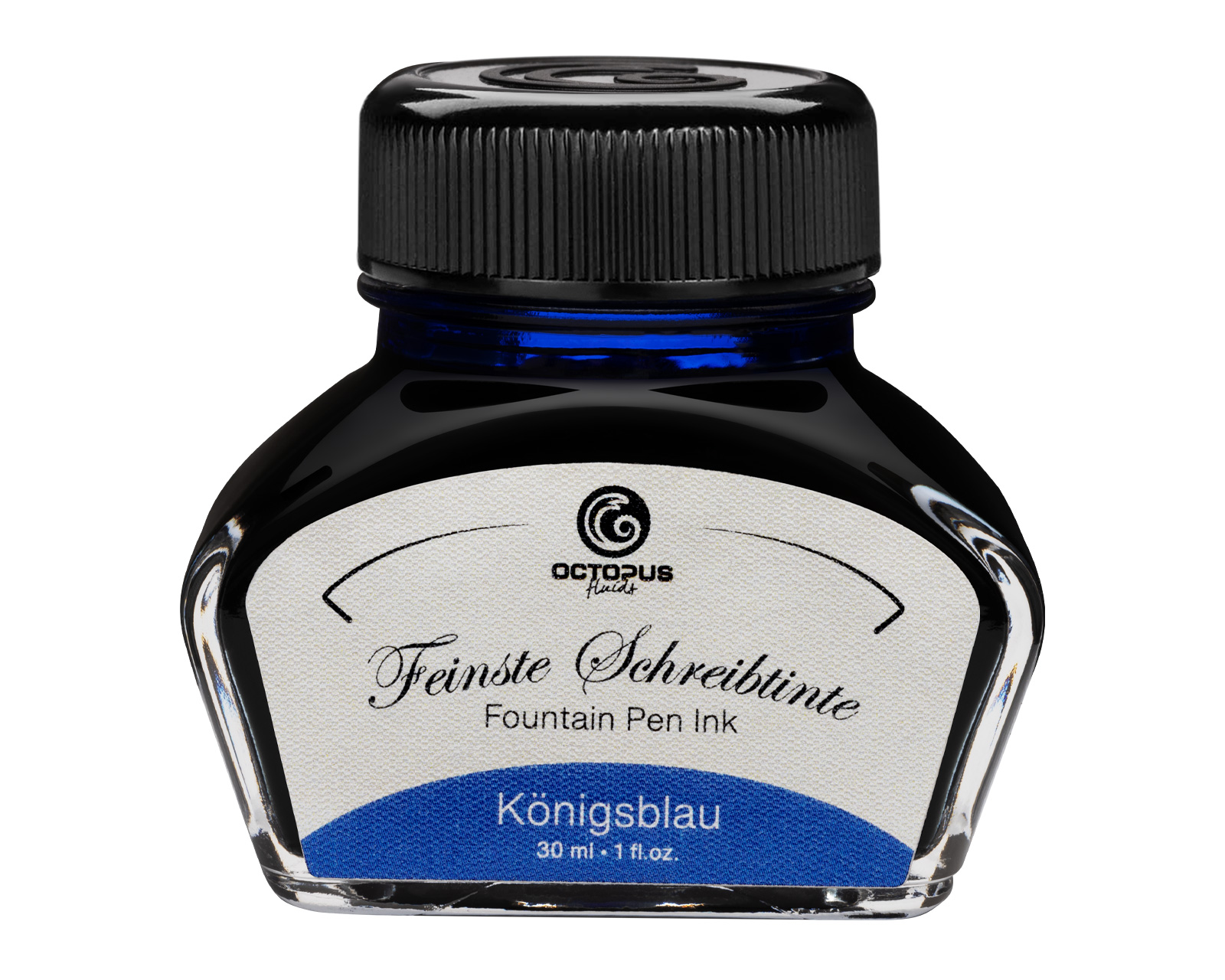 Finest premium writing ink in glass flacon for fountain pens and nibs, fountain pen ink 30ml Royal Blue erasable