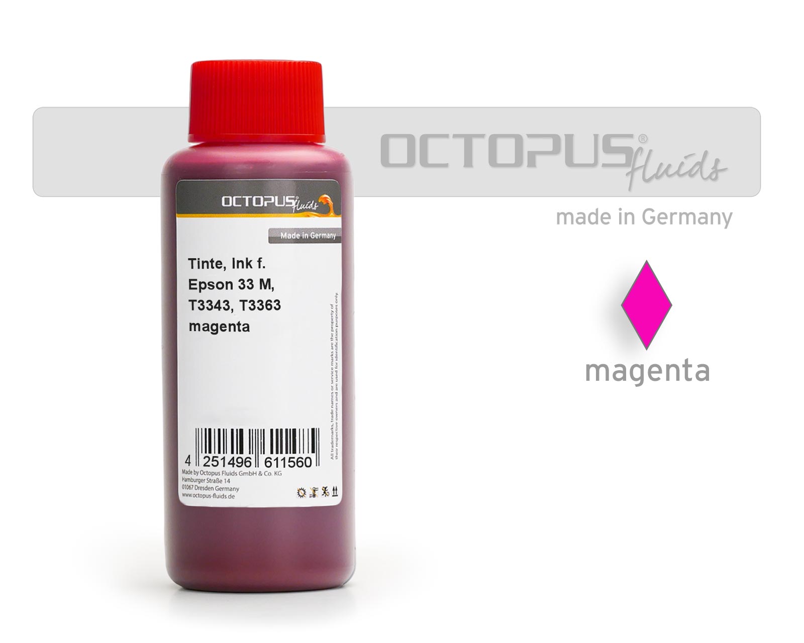 Druckertinte für Epson 33 M, T3343, T3363, Expression Premium XP-530, XP-630, XP-830 magenta Druckertinte für Epson 33 M, T3343, T3363, Expression Premium XP-530, XP-630, XP-830 magenta