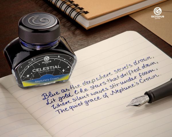 Celestial Glitter, Neptune’s Crown, Glitzertinte für Füllhalter, Blau mit Goldschimmer