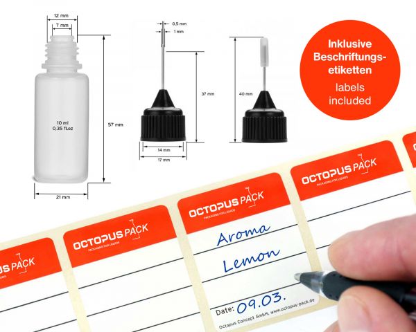 10 x 10 ml Nadelflaschen für Öle, Farben etc. mit roter Nadelkappe