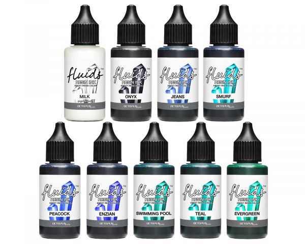 9x 30 ml Octopus Fluids Resin Ink Set BLUE, Alcohol Ink für Epoxidharz und UV-Resin