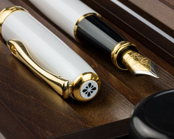 Füllhalter-Set Diplomat Excellence A2 Perlmutt Gold mit Schreibtinte und Stiftetui aus Wenge-Holz