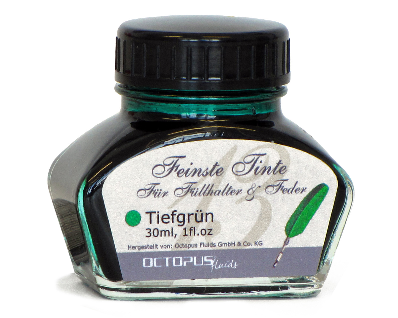 Fine writing ink for fountain pens and quills, dark green Fine writing ink for fountain pens and quills, dark green