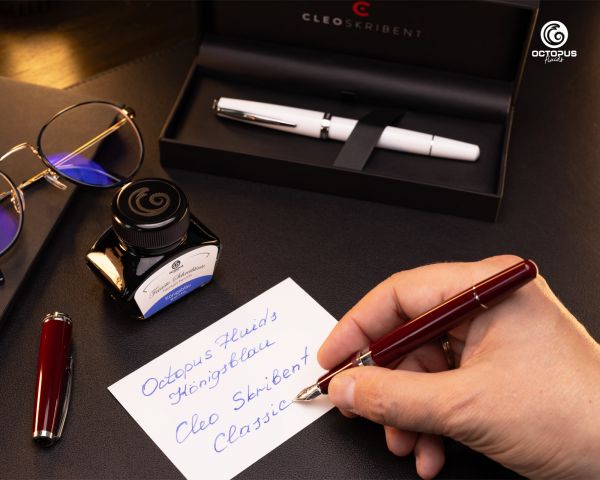 Set di stilografiche Cleo Skribent Classic Palladio - stilografica a stantuffo, pennino M e 30 ml di inchiostro