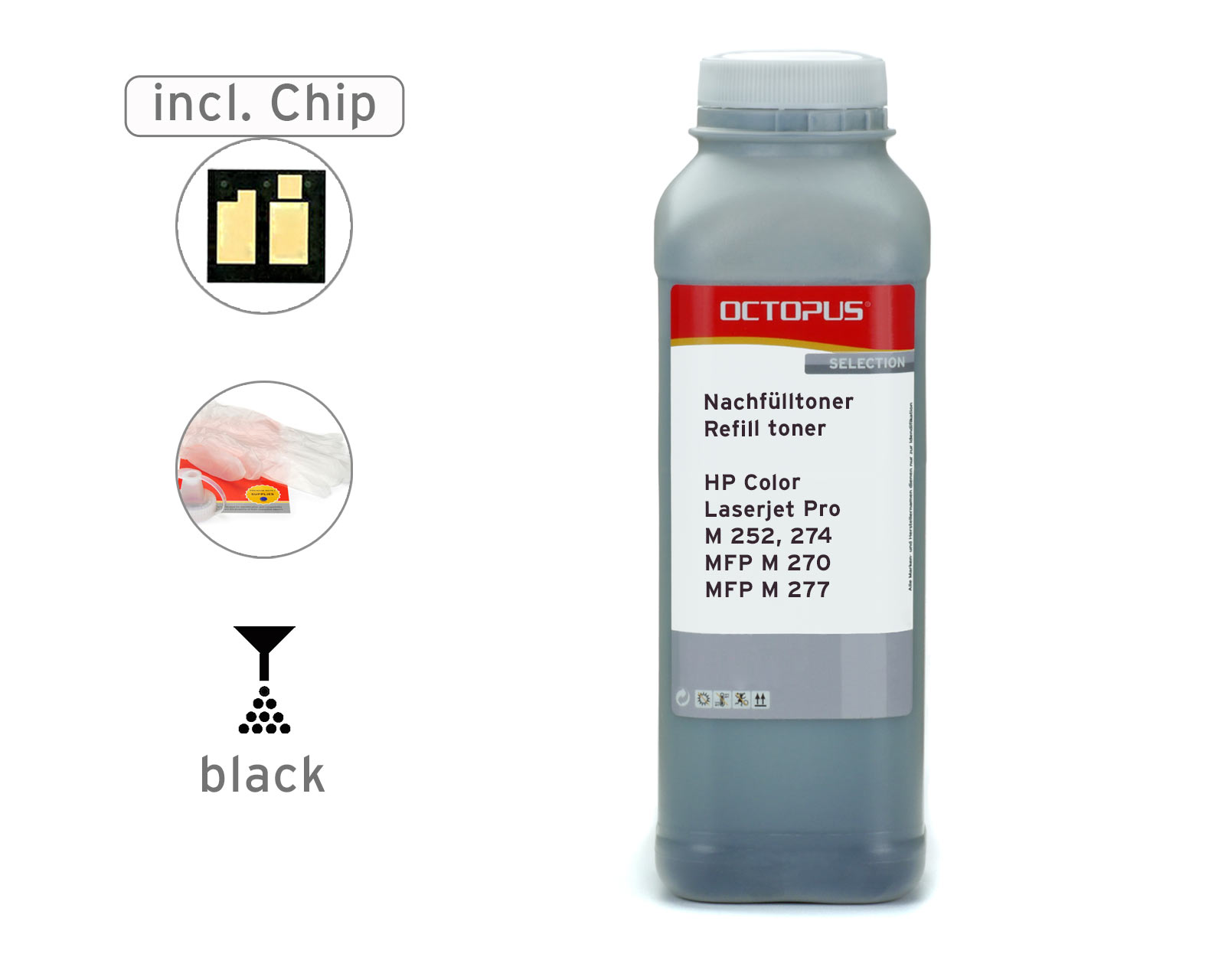 Toner refill set for HP Color Laserjet Pro M 252, MFP M 277 black with chip