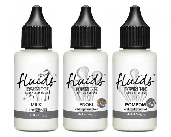 3 x 30 ml Octopus Fluids Resin Ink Set Weiß, Alcohol Ink für Resin Art