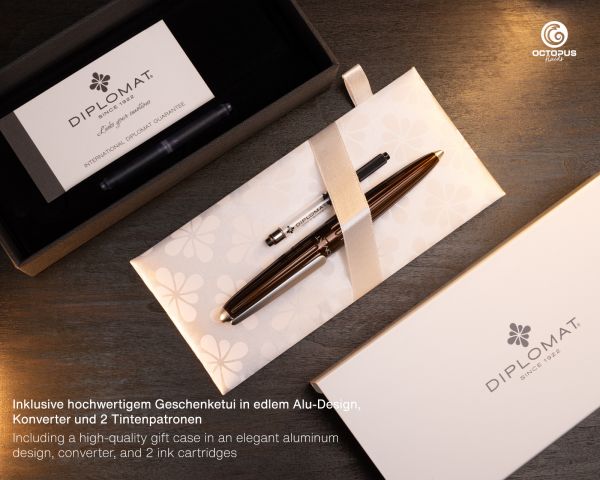 Set di penne stilografiche Diplomat Aero Marrakesh con inchiostro da scrittura e astuccio in legno di wengé