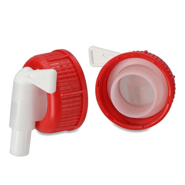 Rubinetto, rubinetto di uscita per taniche in HDPE con apertura di 45 mm, rosso, naturale