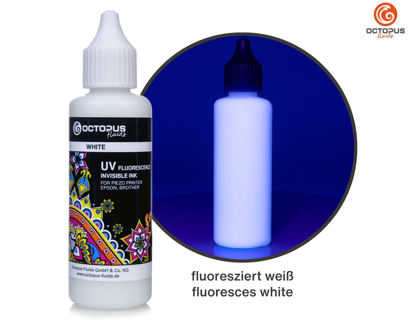 Inchiostro fluorescente UV invisibile per stampanti Piezo Epson e Brother, bianco