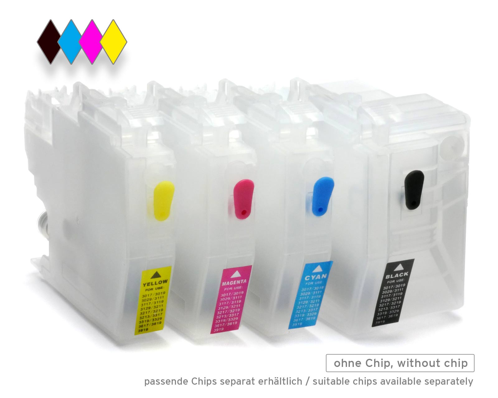Refillable Ink Cartridges compatible with Brother LC-3219 without Chip
