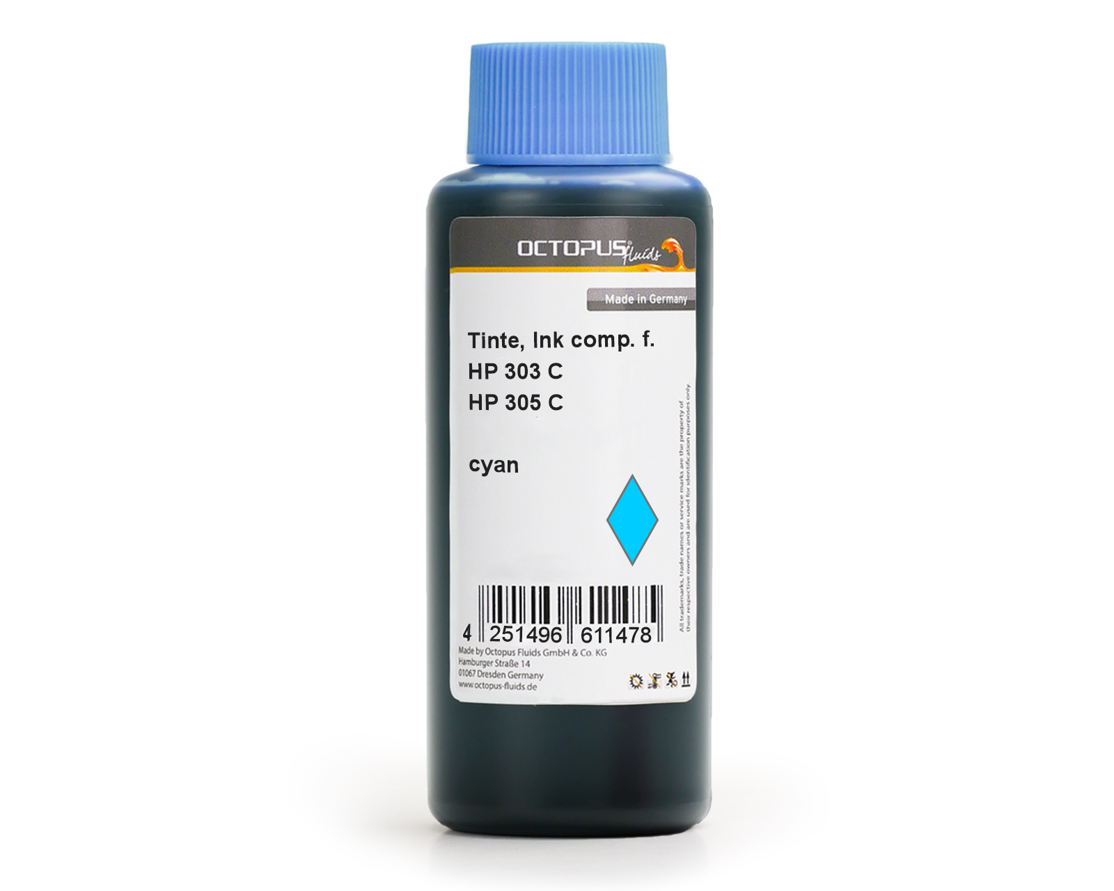 Refill ink for HP 303 and HP 305 ink cartridges, cyan