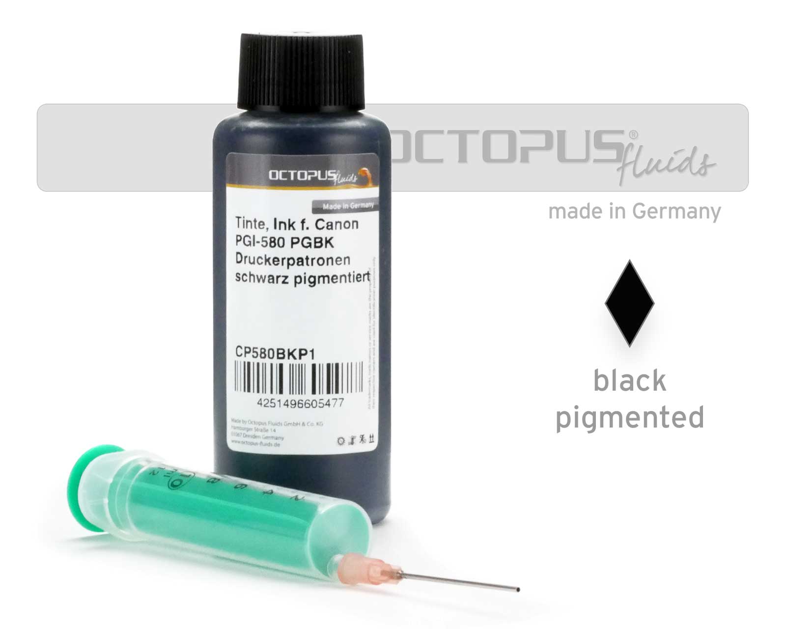 100ml Druckertinte für Canon PGI-580 PGBK Druckerpatronen schwarz mit Refillspritze