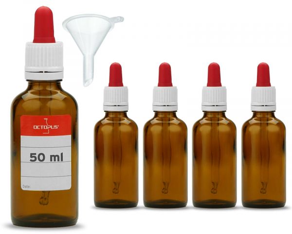 5 x 50 ml Braunglasflaschen mit Glaspipette