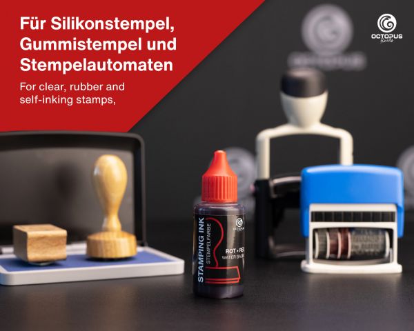 Stamping ink for ink pads and self-inking stamps, oil-free, red