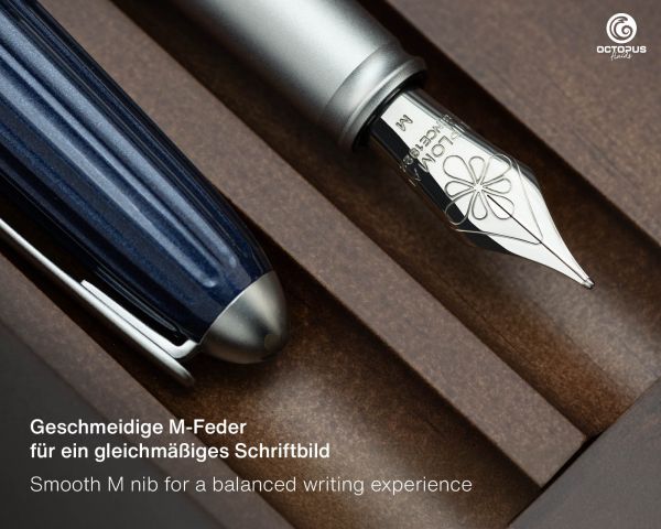 Set di penne stilografiche Diplomat Aero Midnight Blue con inchiostro da scrittura e astuccio in legno di wengé