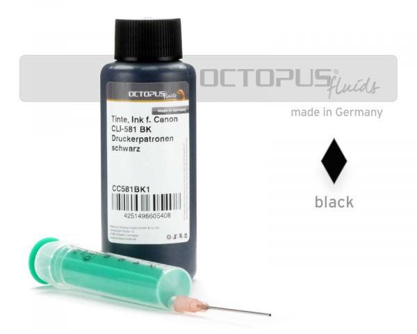 100ml Druckertinte für Canon CLI-581 BK Druckerpatronen schwarz mit Refillspritze