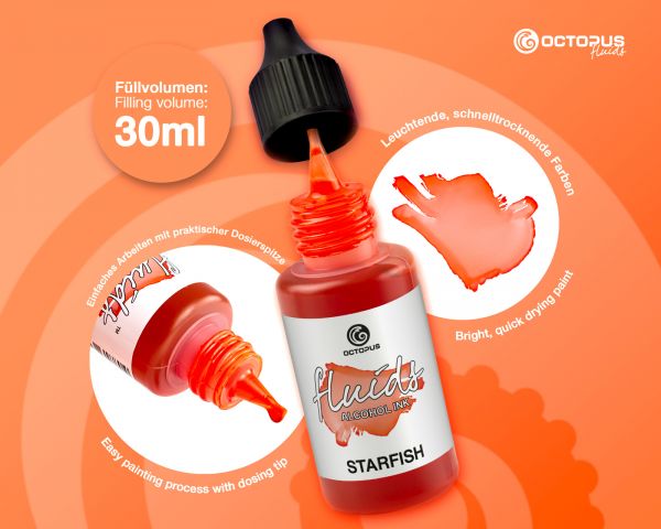 Octopus Fluids Alcohol Ink STARFISH, Alkoholtinte für Fluid Art und Resin, orange