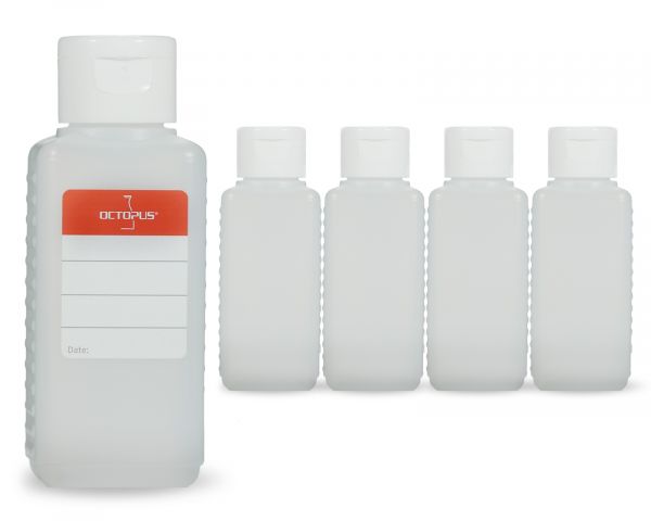 5 x 100 ml Plastikflaschen aus HDPE mit weißen Klappverschlüssen