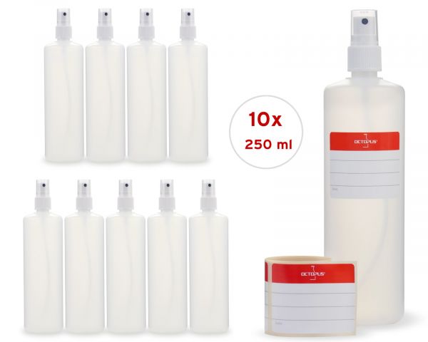 10 x 250 ml HDPE spray bottles with atomizer