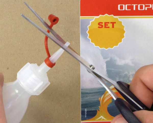 Die Spitze des Tropfverschlusses muss vor der ersten Nutzung abgeschnitten werden.