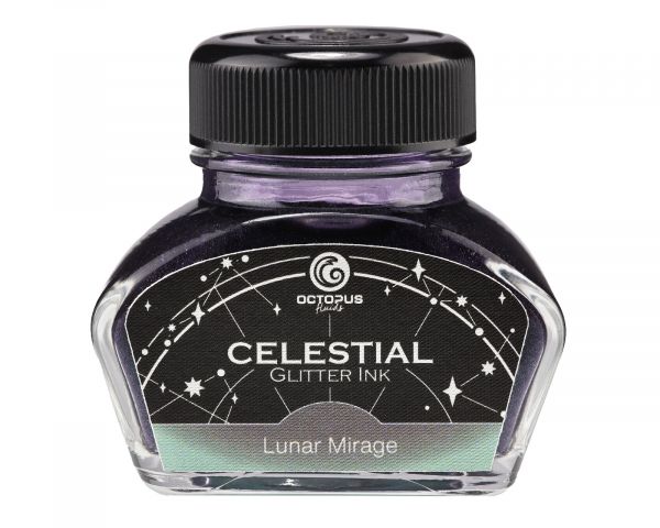 Celestial Glitter, Lunar Mirage, Shimmer Fountain Pen Ink, Grey with green shimmer, 30 ml