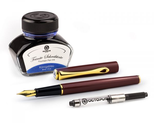 Penna stilografica Diplomat Traveller Dark Red Oro con inchiostro da scrittura e convertitore, M-nib in acciaio inox