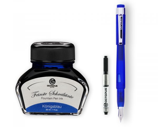 Penna stilografica Diplomat Magnum blu trasparente con inchiostro da scrittura e convertitore, M-nib in acciaio inox
