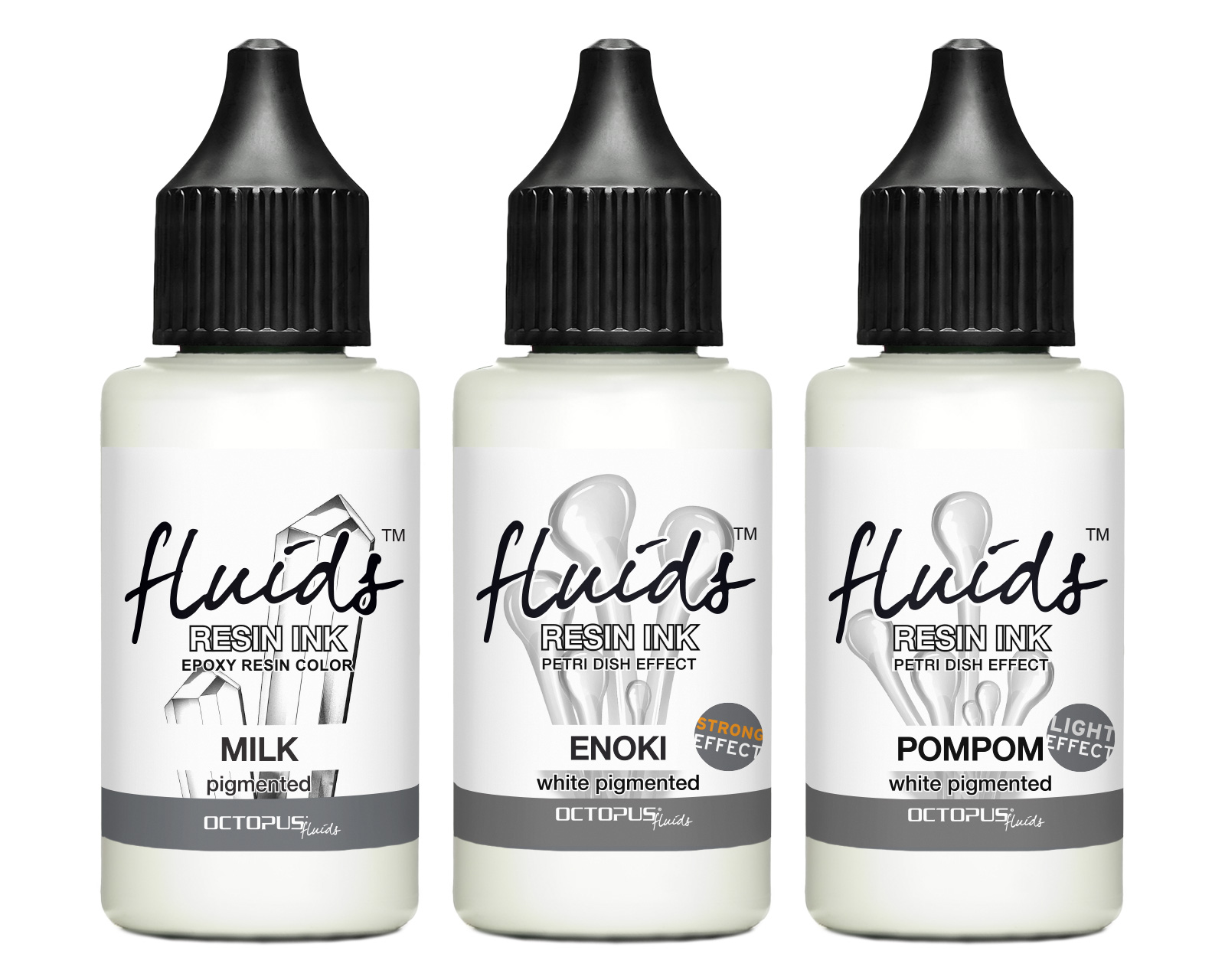 3 x 30 ml Octopus Fluids Resin Ink Set - Alcohol Ink for Resin Art and for Colouring Epoxy Resin, White