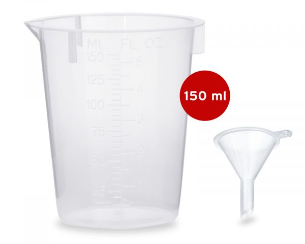 1x Messbecher 150 ml + 1x Mini Trichter zum Abfüllen und Umfüllen von Flüssigkeiten